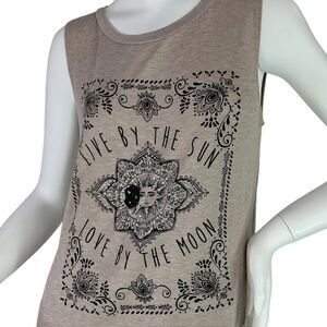 Moonchild Tan Rhinestone Embellished Tank Top 'Live by the Sun Love by the Moon'